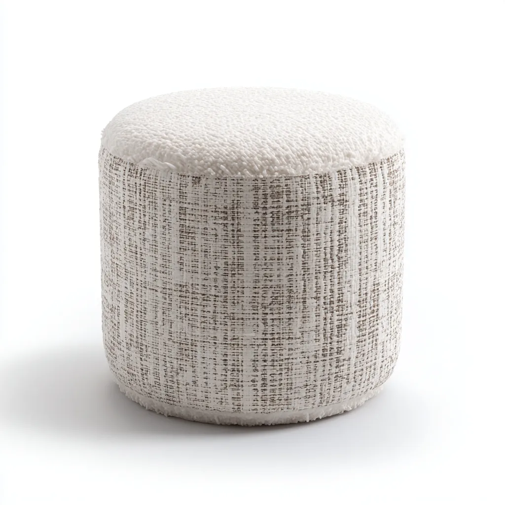 Pouf - tessuto - 40x40x45 cm - bianco - beige - soggiorno - design moderno-Comfyoliq