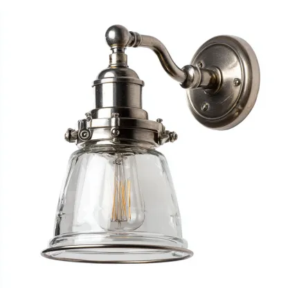 Applique in metallo - vetro 18x20x28 cm - argento antico - trasparente - per illuminazione interna stile industriale-Comfyoliq