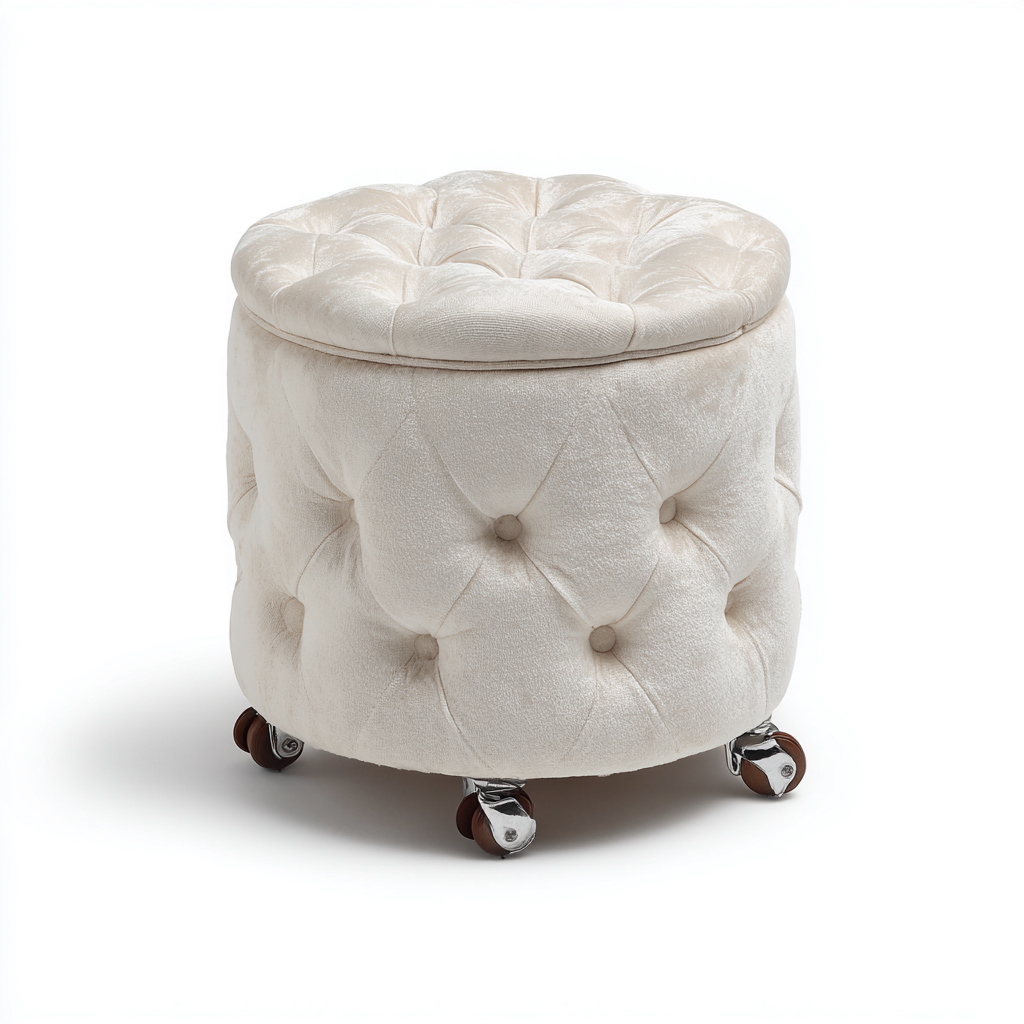 Pouf - tessuto - 40x40x45 cm - bianco - soggiorno - design classico-Comfyoliq