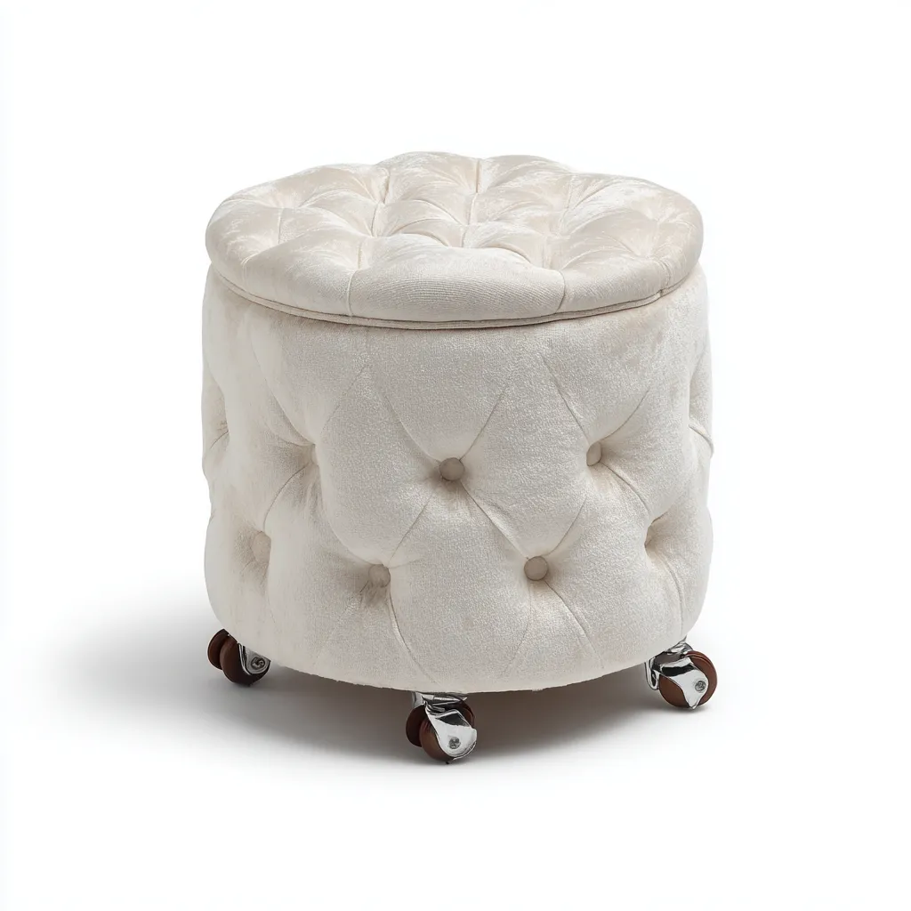 Pouf - tessuto - 40x40x45 cm - bianco - soggiorno - design classico-Comfyoliq