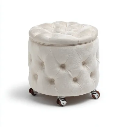 Pouf - tessuto - 40x40x45 cm - bianco - soggiorno - design classico-Comfyoliq
