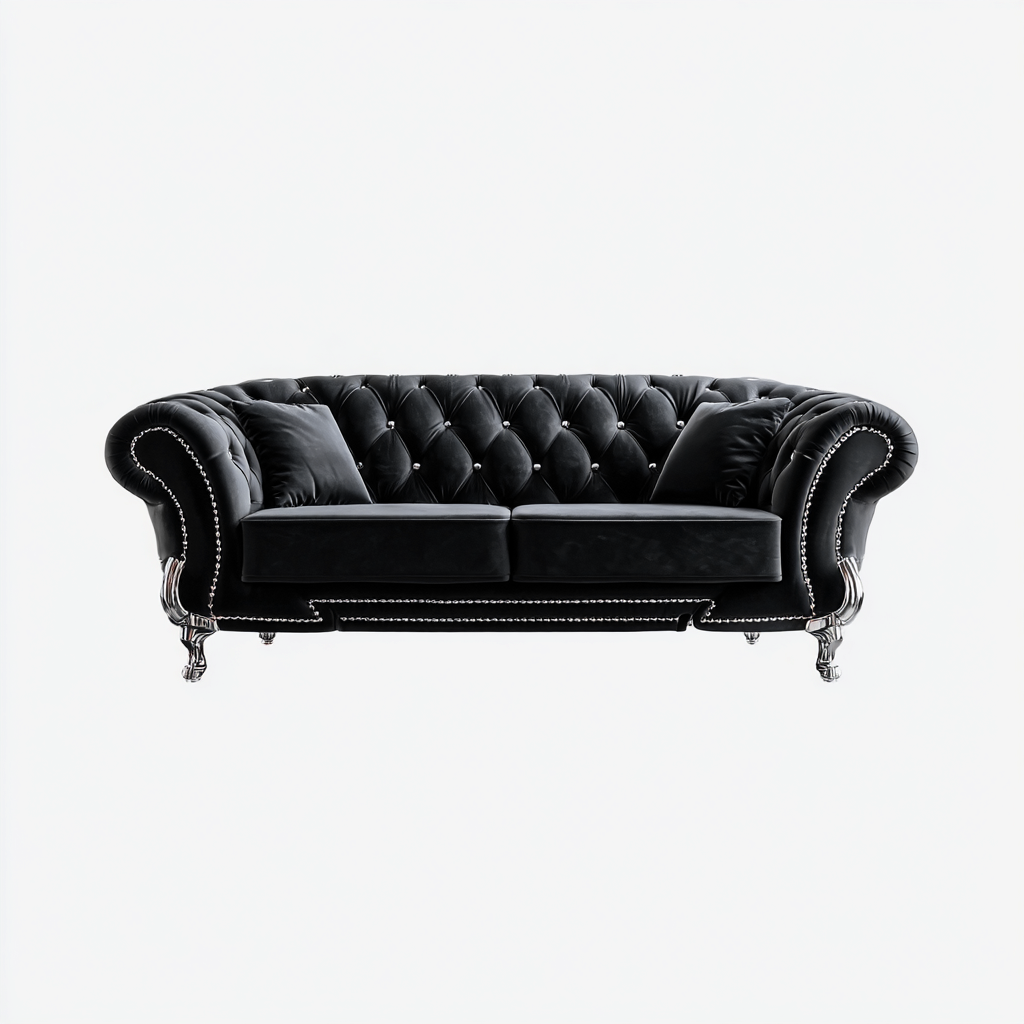 Divano lineare - velluto - 210x90x85 cm - nero - soggiorno - design classico-Comfyoliq