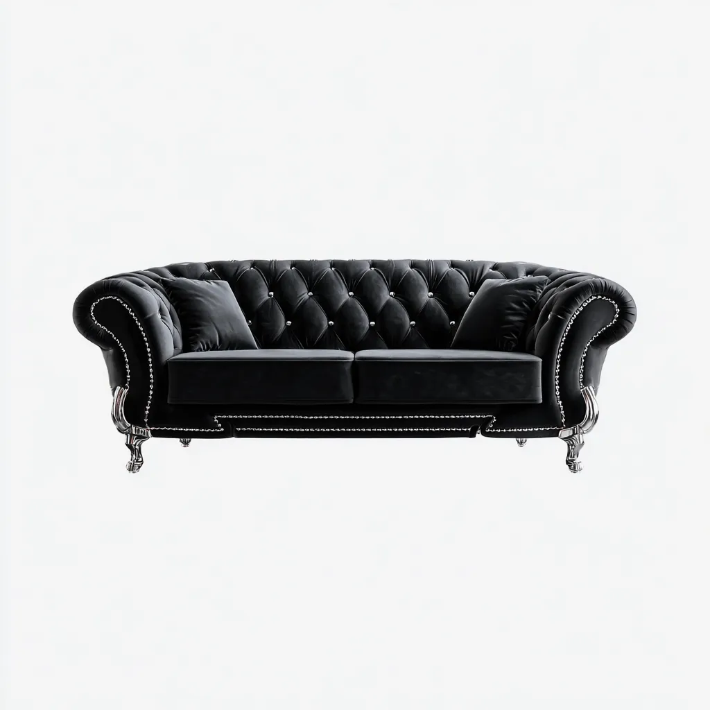 Divano lineare - velluto - 210x90x85 cm - nero - soggiorno - design classico-Comfyoliq