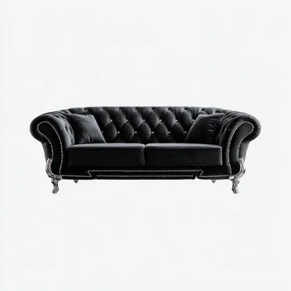 Divano lineare - velluto - 210x90x85 cm - nero - soggiorno - design classico-Comfyoliq