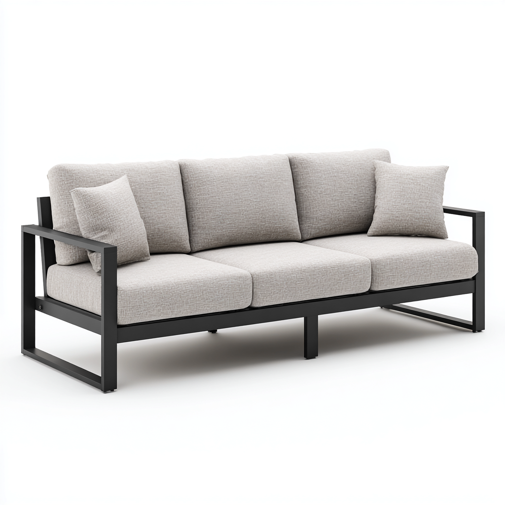 Divano da esterno - metallo - tessuto - 210x85x78 cm - grigio - nero - per esterni - design moderno-Comfyoliq