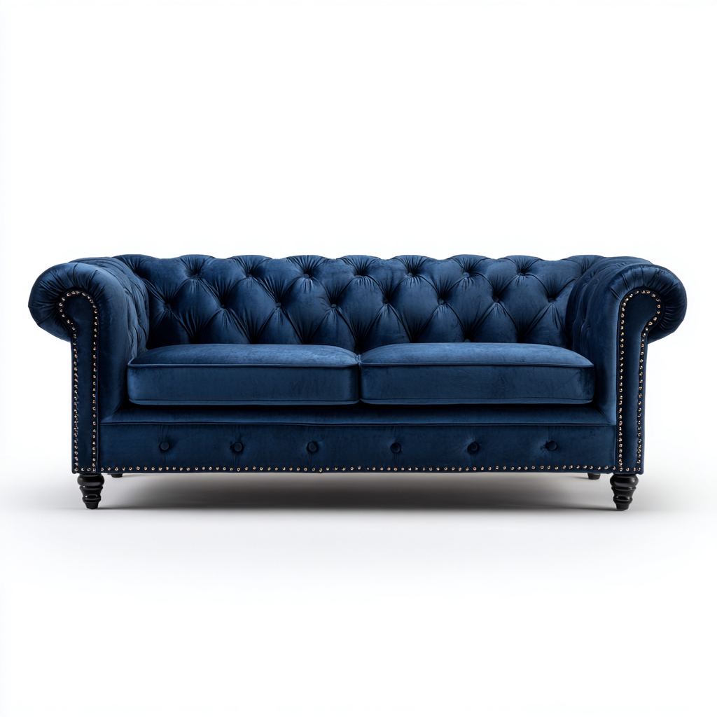 Divano lineare velluto 200x90x75 cm - blu scuro - stile chesterfield per soggiorno-Comfyoliq