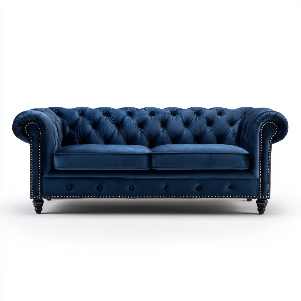 Divano lineare velluto 200x90x75 cm - blu scuro - stile chesterfield per soggiorno-Comfyoliq