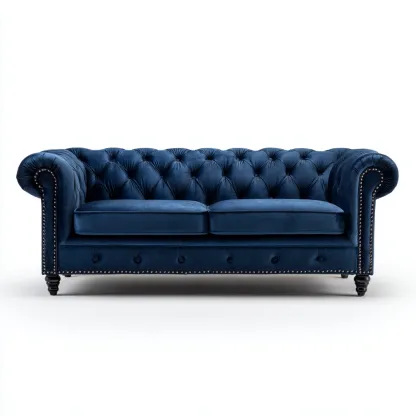 Divano lineare velluto 200x90x75 cm - blu scuro - stile chesterfield per soggiorno-Comfyoliq