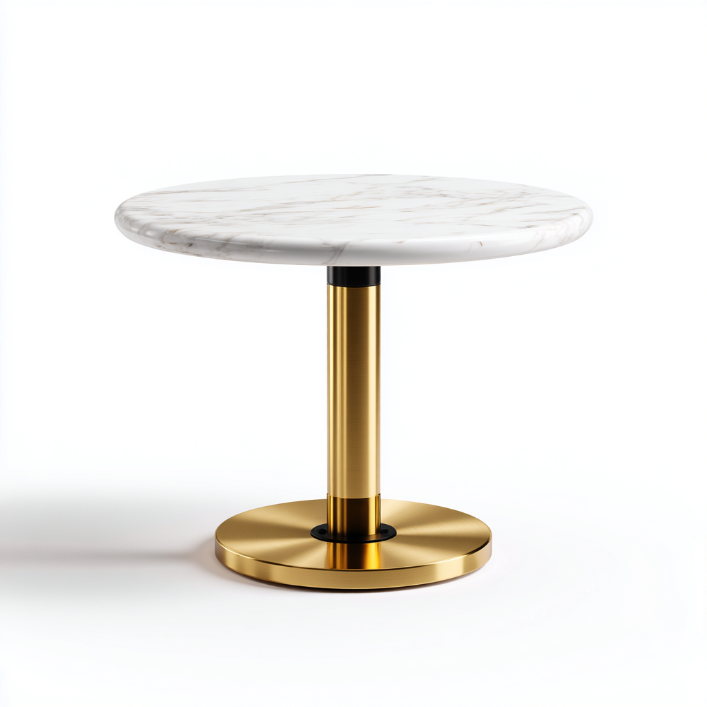 Tavolo da pranzo rotondo piano effetto marmo 70x70x75 cm - bianco oro - ideale per sala da pranzo - design moderno-Comfyoliq