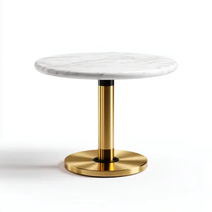 Tavolo da pranzo rotondo piano effetto marmo 70x70x75 cm - bianco oro - ideale per sala da pranzo - design moderno-Comfyoliq