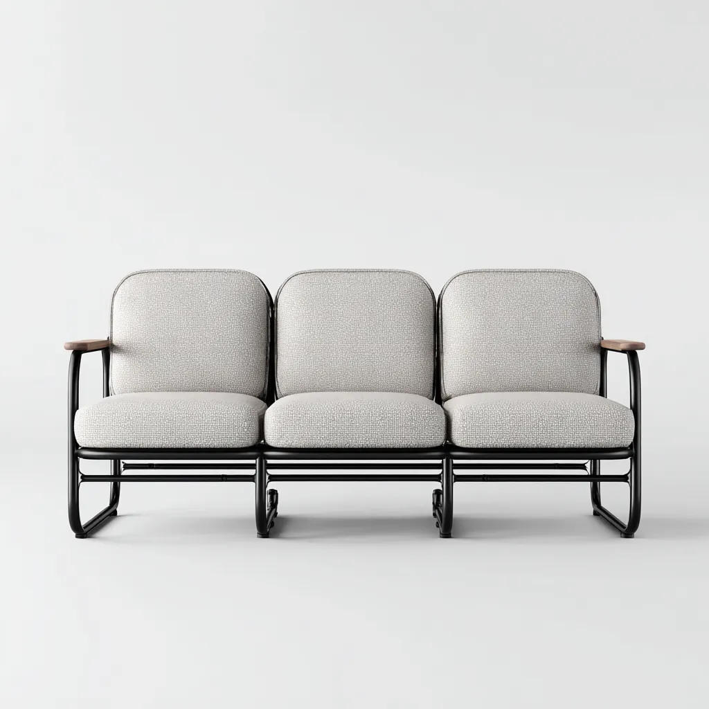 Divano da esterno - metallo - tessuto - legno - 190x80x82 cm - beige - nero - naturale - per esterni - design moderno-Comfyoliq