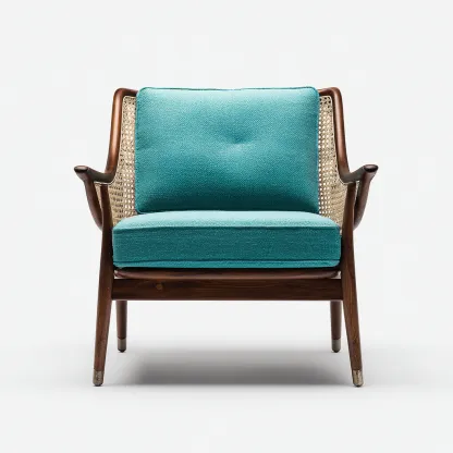 Poltrona in tessuto e legno con schienale in rattan 78x75x82 cm - turchese - marrone - stile vintage - adatta per soggiorno-Comfyoliq