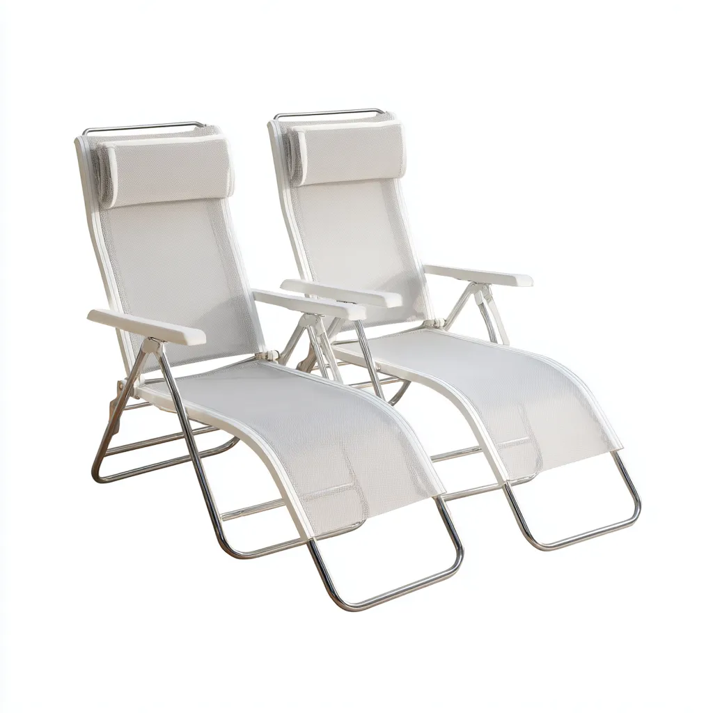 Lettino da sole - metallo e rete 175x65x105 cm - argento - bianco - per esterno - design moderno-Comfyoliq