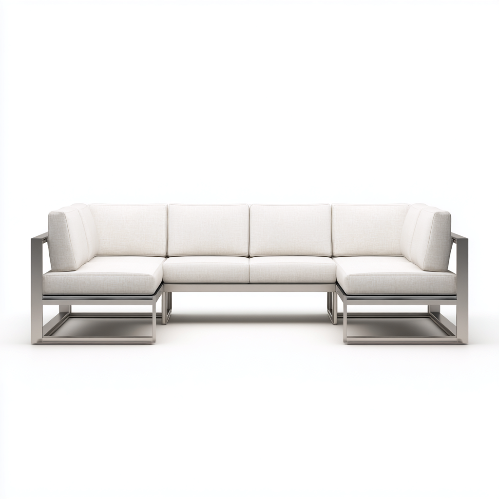 Divano da esterno - metallo - tessuto - 280x180x75 cm - bianco - argento - per esterni - design moderno-Comfyoliq