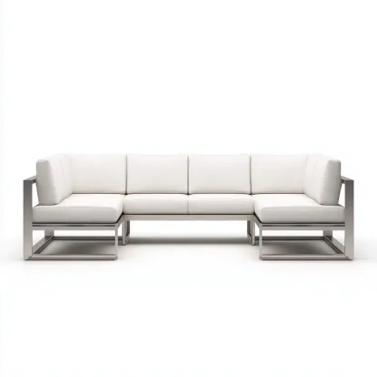 Divano da esterno - metallo - tessuto - 280x180x75 cm - bianco - argento - per esterni - design moderno-Comfyoliq