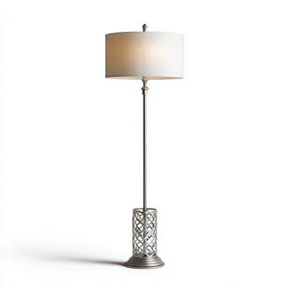 Lampada da terra metallo tessuto 38x38x165 cm - argento - beige - design classico per soggiorno-Comfyoliq