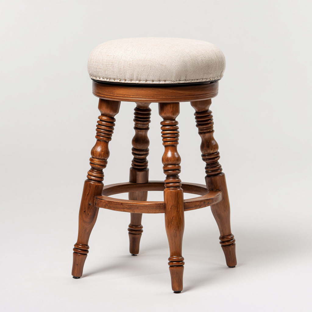 Sgabello da bar in legno massello con seduta in tessuto 40x40x75 cm - noce - marfil - design classico adatto per sala da pranzo-Comfyoliq