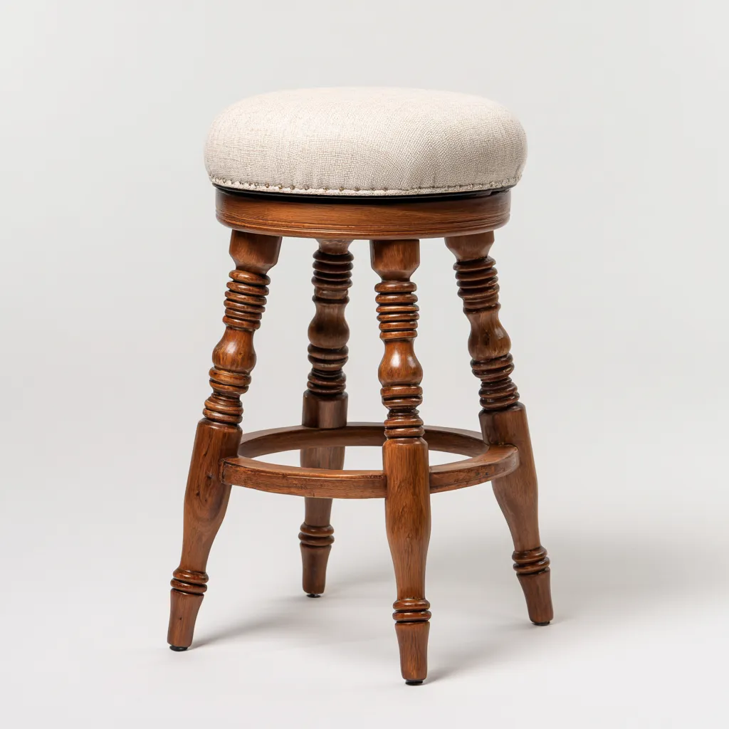 Sgabello da bar in legno massello con seduta in tessuto 40x40x75 cm - noce - marfil - design classico adatto per sala da pranzo-Comfyoliq