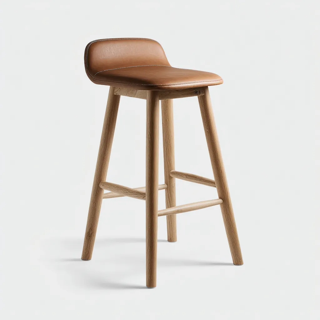 Sgabello da bar in legno massello con seduta in pelle 45x42x92 cm - legno naturale - caramello - design moderno adatto per sala da pranzo-Comfyoliq