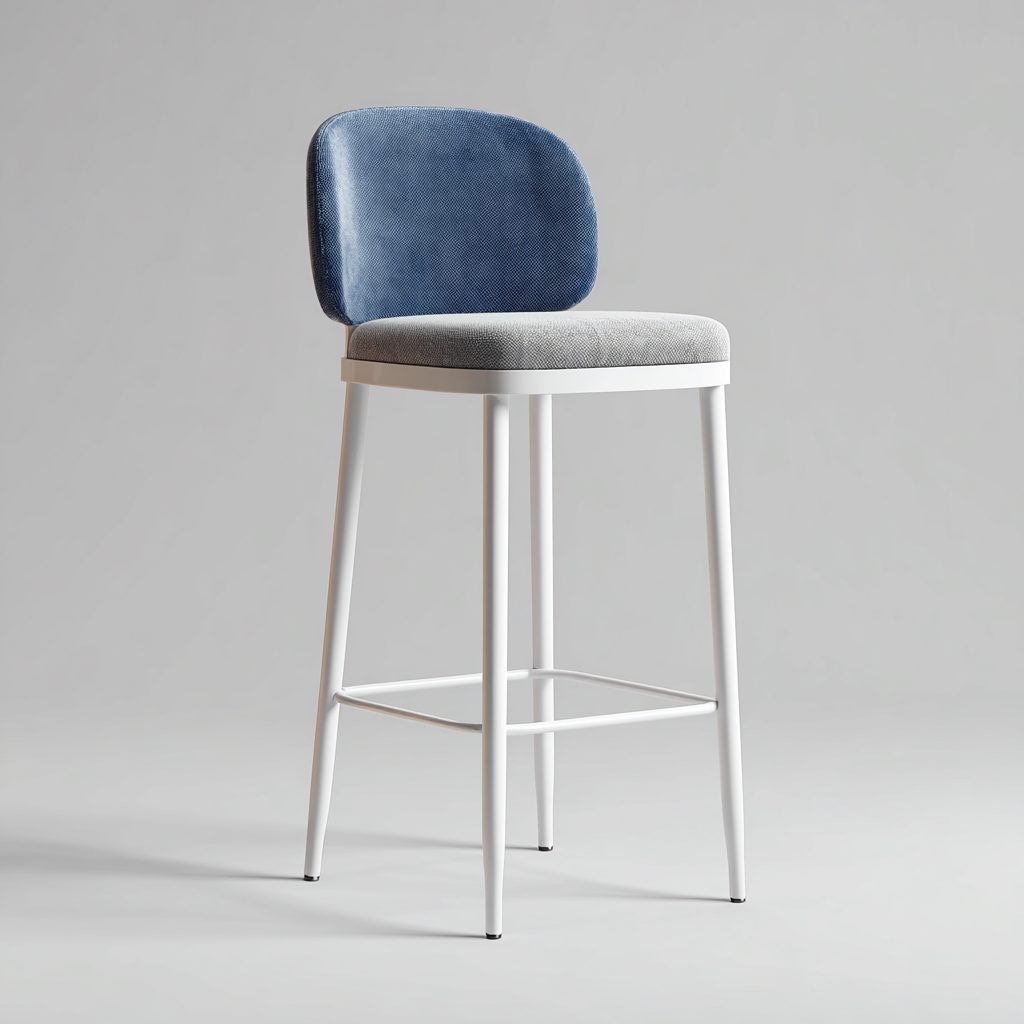 Sgabello da bar in metallo con seduta in tessuto 45x43x100 cm - bianco - blu - grigio - design moderno adatto per sala da pranzo-Comfyoliq
