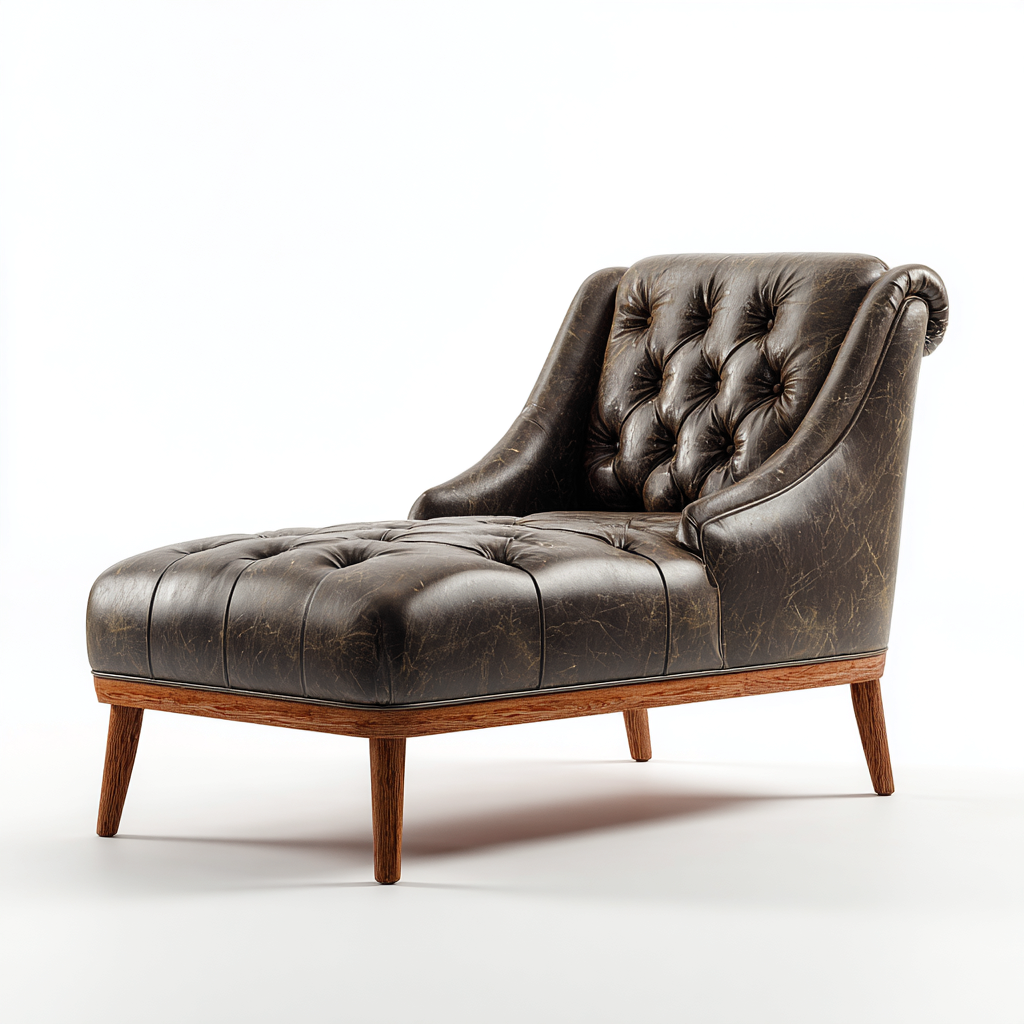 Chaise longue in pelle e legno 170x75x85 cm - marrone - stile classico - adatta per soggiorno-Comfyoliq