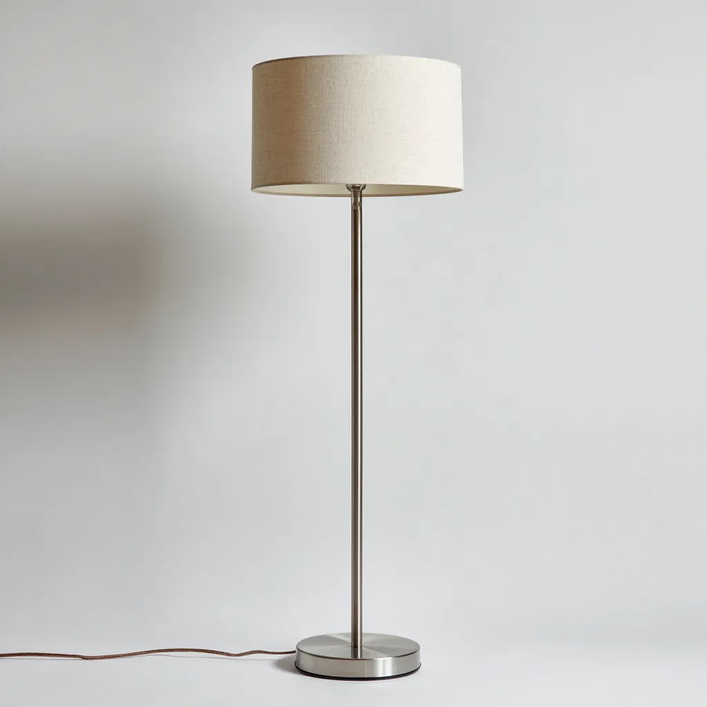 Lampada da terra metallo tessuto 38x38x160 cm - argento - beige - design moderno per soggiorno-Comfyoliq