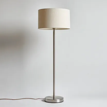 Lampada da terra metallo tessuto 38x38x160 cm - argento - beige - design moderno per soggiorno-Comfyoliq