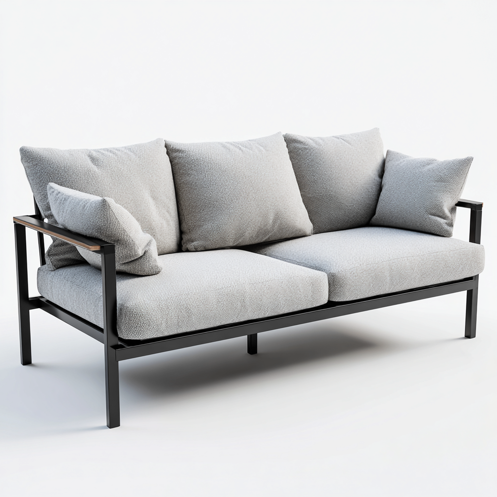 Divano da esterno - metallo - tessuto - legno - 180x85x78 cm - grigio - nero - naturale - per esterni - design moderno-Comfyoliq