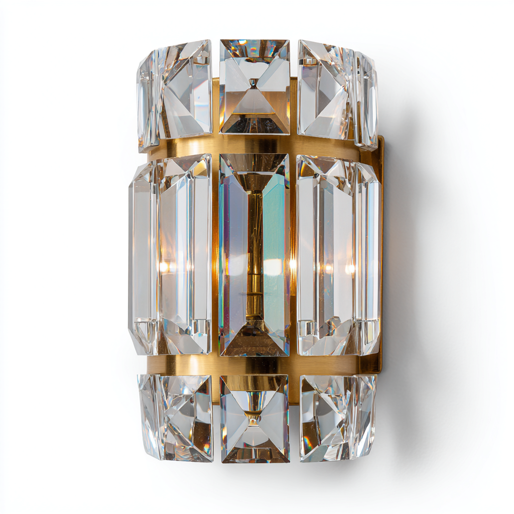 Applique in metallo - cristallo 24x14x30 cm - oro - trasparente - per illuminazione interna stile lusso-Comfyoliq
