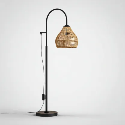 Lampada da terra metallo rattan 30x30x160 cm - nero - naturale - design moderno per soggiorno-Comfyoliq