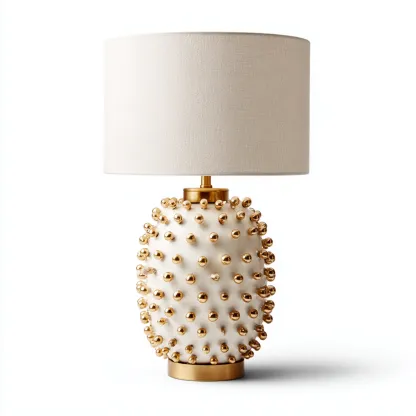 Lampada da tavolo in ceramica con paralume in tessuto 22x22x48 cm - bianco e oro - per soggiorno design moderno-Comfyoliq