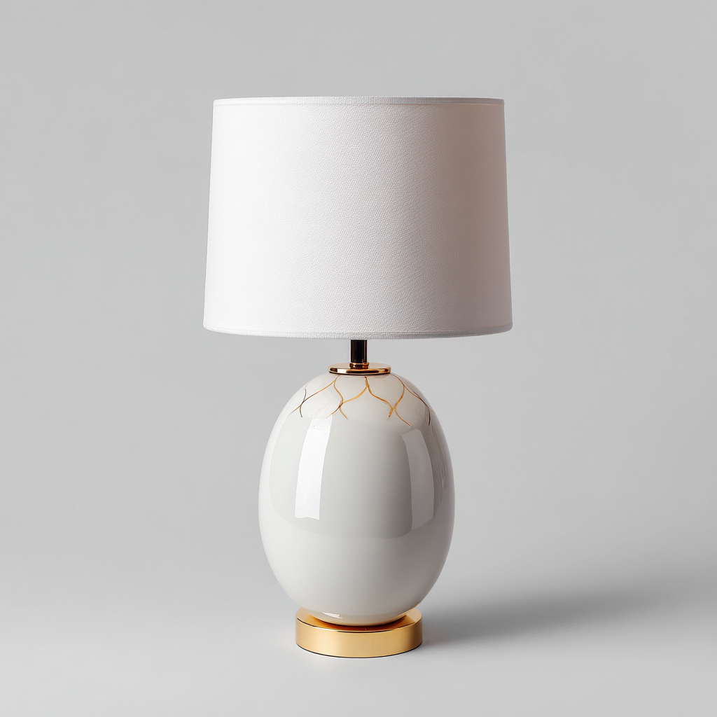 Lampada da tavolo in ceramica con paralume in tessuto 20x20x45 cm - bianco e oro - per soggiorno design moderno-Comfyoliq