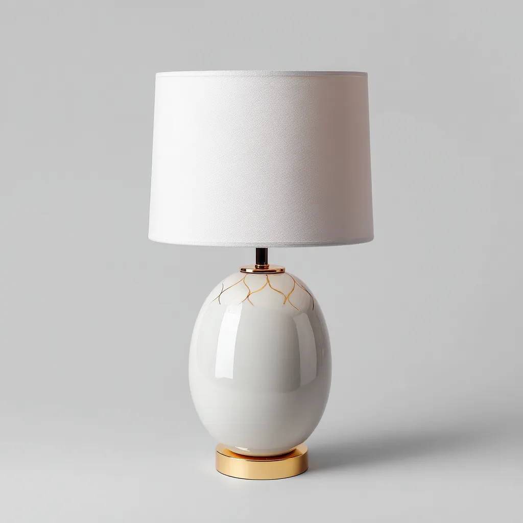 Lampada da tavolo in ceramica con paralume in tessuto 20x20x45 cm - bianco e oro - per soggiorno design moderno-Comfyoliq