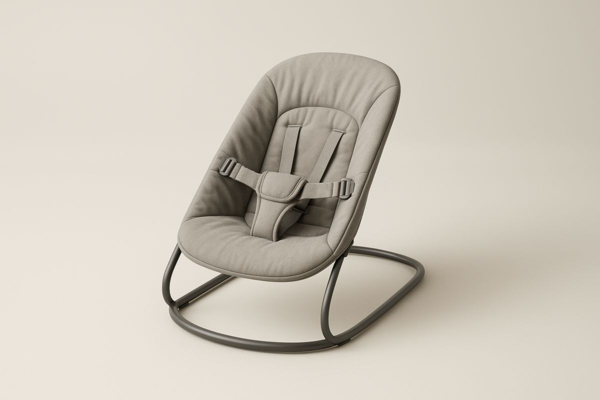 Baby Bouncer Seat Oval Shape Beige Polyester Steel Frame