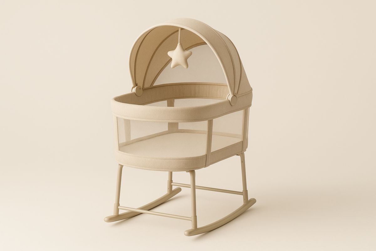 Baby Bassinet with Canopy Beige Fabric and Metal Frame