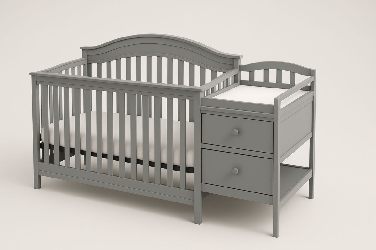 Convertible Baby Cot with Changing Table and Storage Drawers Wood Grey