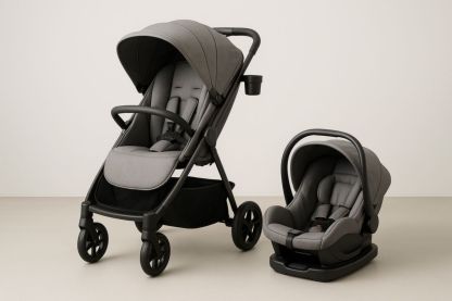 Infant Stroller and Car Seat Set Grey Fabric Aluminium Frame