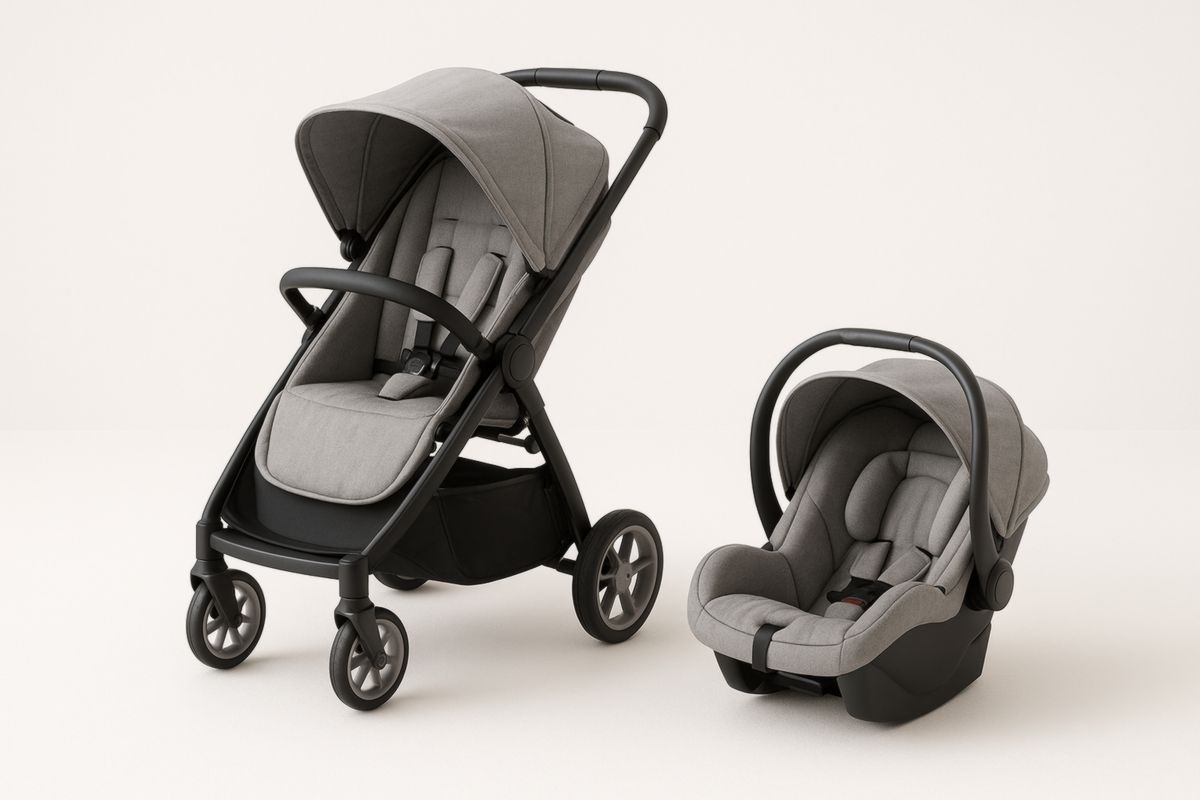 Grey Baby Stroller and Car Seat Bundle with Adjustable Features