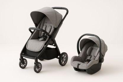 Grey Baby Stroller and Car Seat Bundle with Adjustable Features