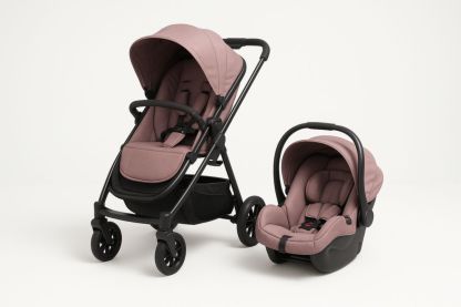 Pink Fabric Baby Stroller and Car Seat Set with Aluminium Frame