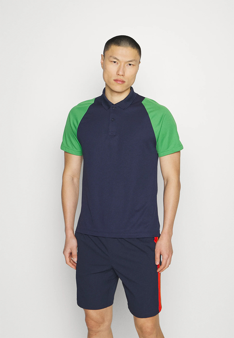 TENNIS - Polo - bleu marine/vert/jaune