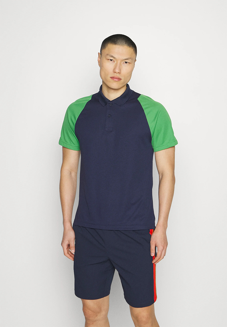 TENNIS - Polo - bleu marine/vert/jaune