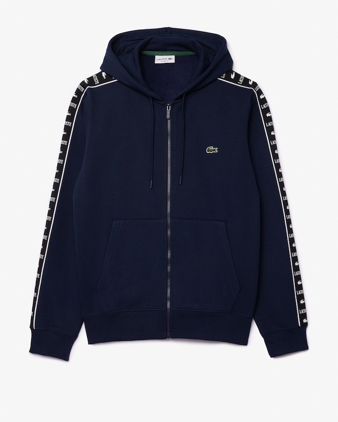 Sweatshirt zippé à capuche bandes siglées