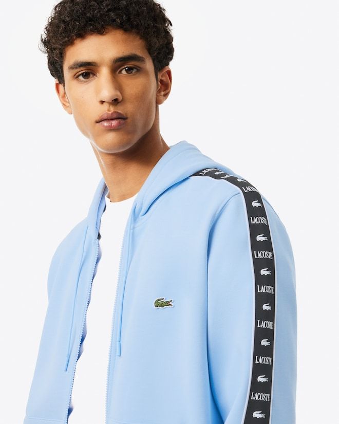 Sweatshirt zippé à capuche bandes siglées - Bleu pastel