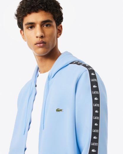 Sweatshirt zippé à capuche bandes siglées - Bleu pastel