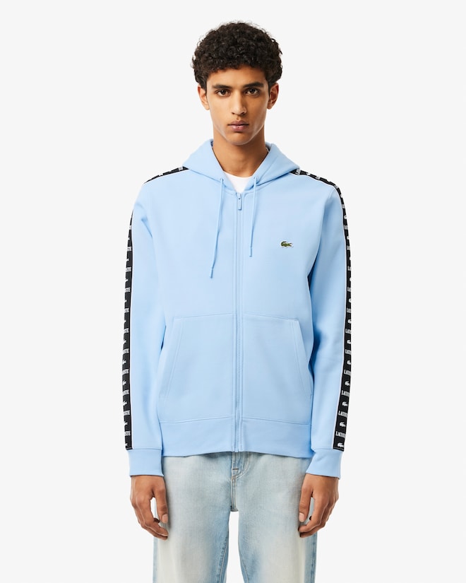 Sweatshirt zippé à capuche bandes siglées - Bleu pastel