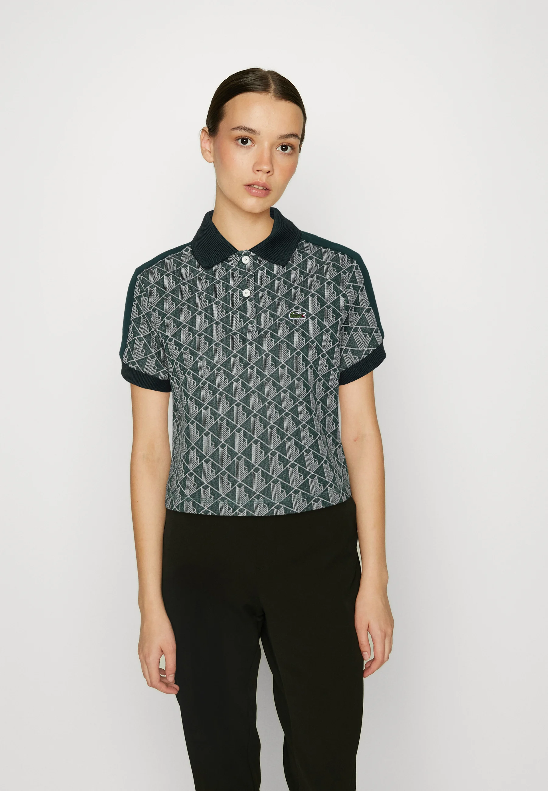 CROPPED POLO SHIRT WITH PRINT - Polo - vert beige