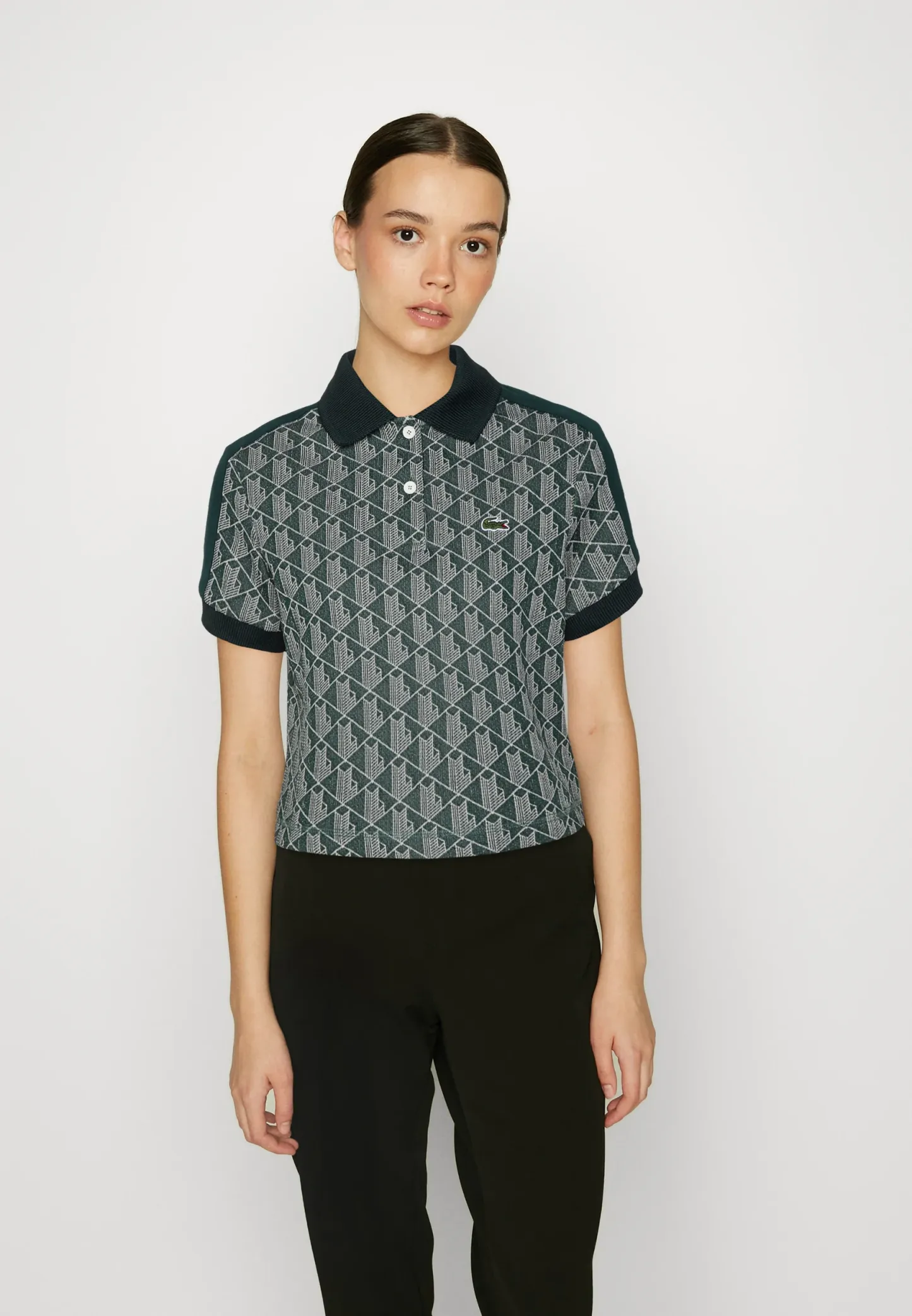 CROPPED POLO SHIRT WITH PRINT - Polo - vert beige