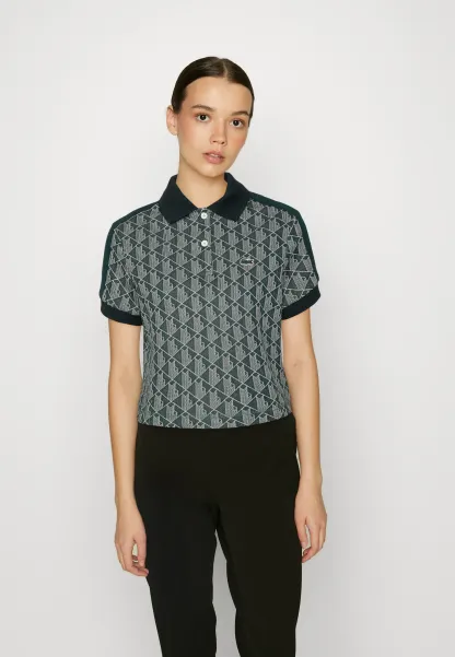 CROPPED POLO SHIRT WITH PRINT - Polo - vert beige