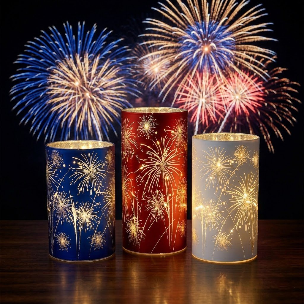 🕯️ ✨ Celebration Firework Lanterns – Premium Patriotic Red, White & Blue Trio